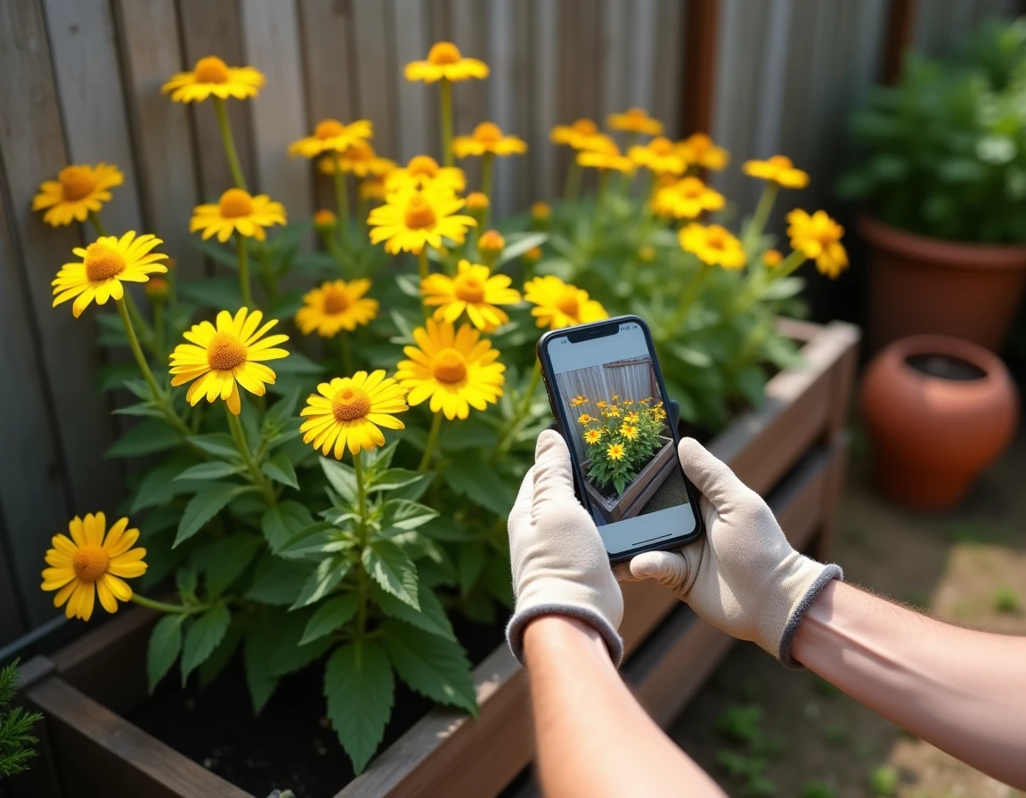 Identification d'une fleur de coréopsis avec une application de reconnaissance de plantes sur smartphone