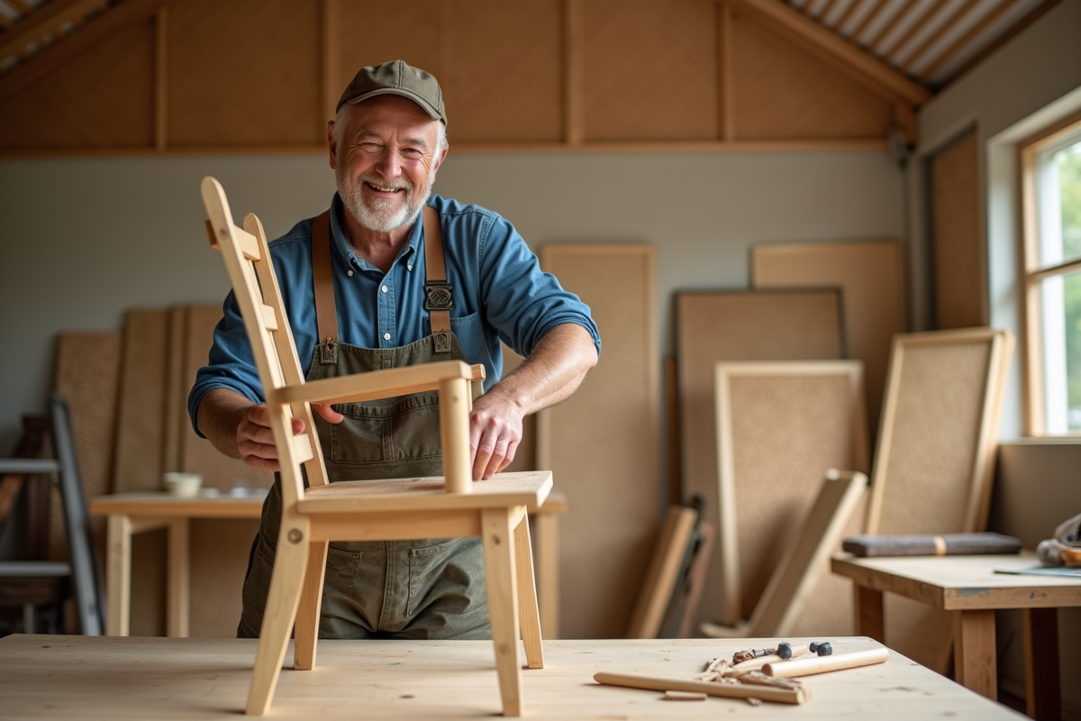 Homme fabriquant une chaise en bambou dans un atelier lumineux