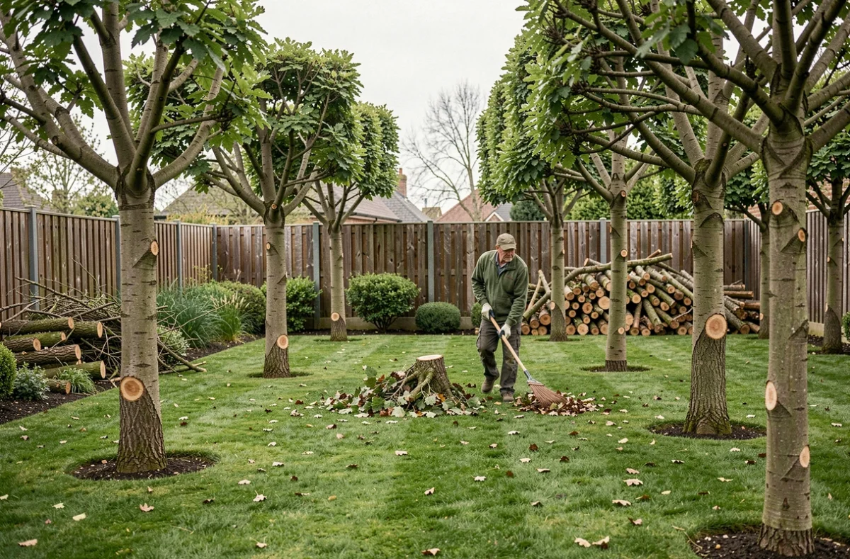 Jardin bien entretenu après une intervention d'élagage professionnel avec arboriste au travail